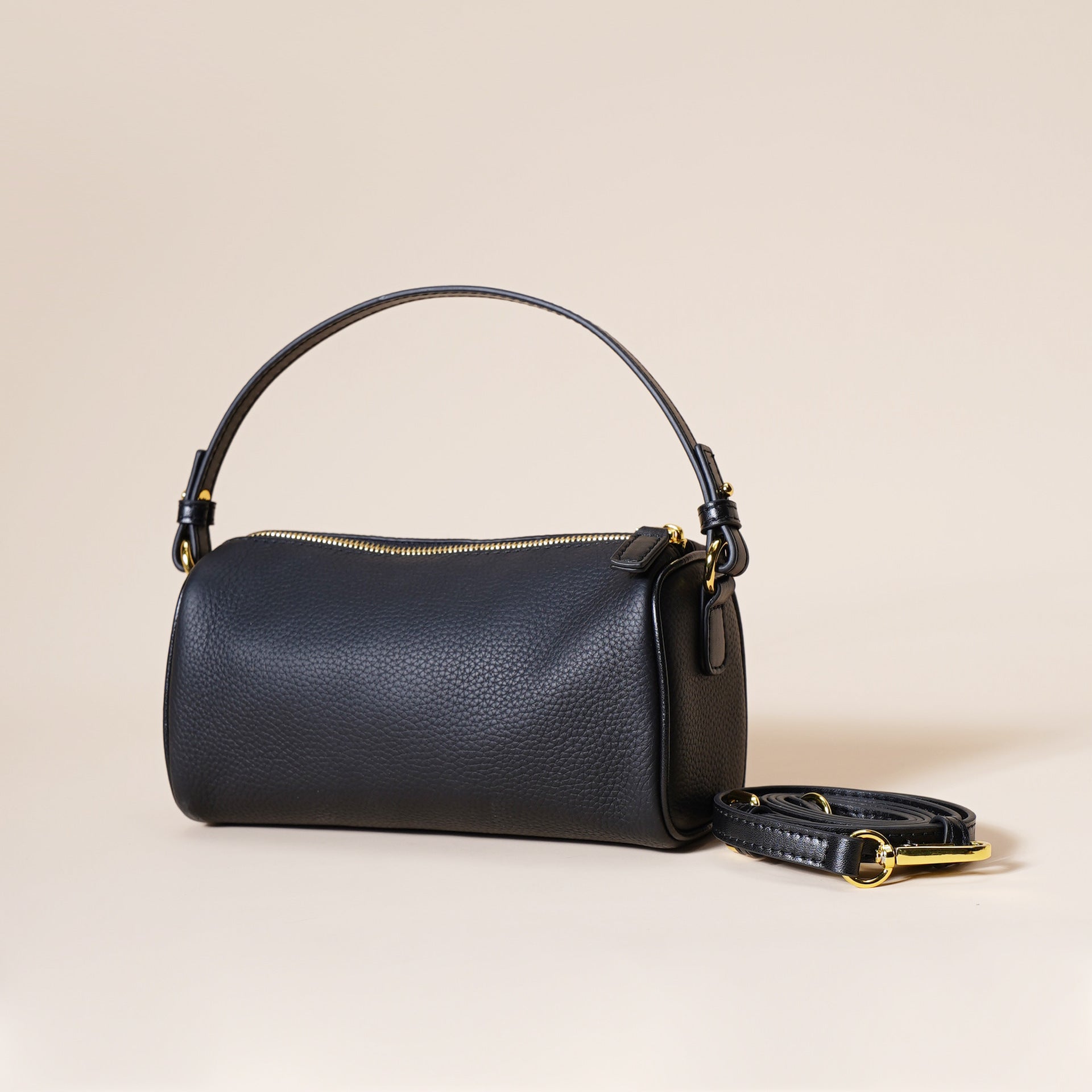 Angela black PU leather baguette shoulder bag with detachable crossbody strap, compact rectangular silhouette