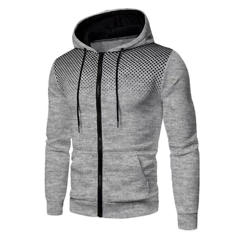 Men's slim fit hooded cardigan sweater with drawstring and full-zip front, cozy knit style