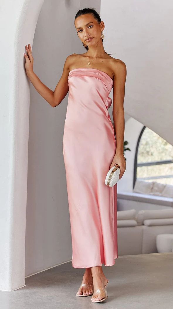 Nordic-Flair satin strapless maxi dress women slim-fit elegant draping formal evening gown