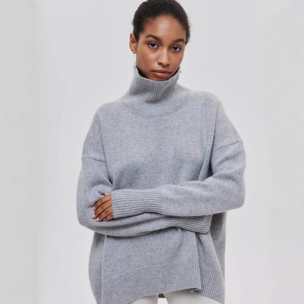 Women's oversized turtleneck sweater soft cozy knit relaxed silhouette for casual everyday wear