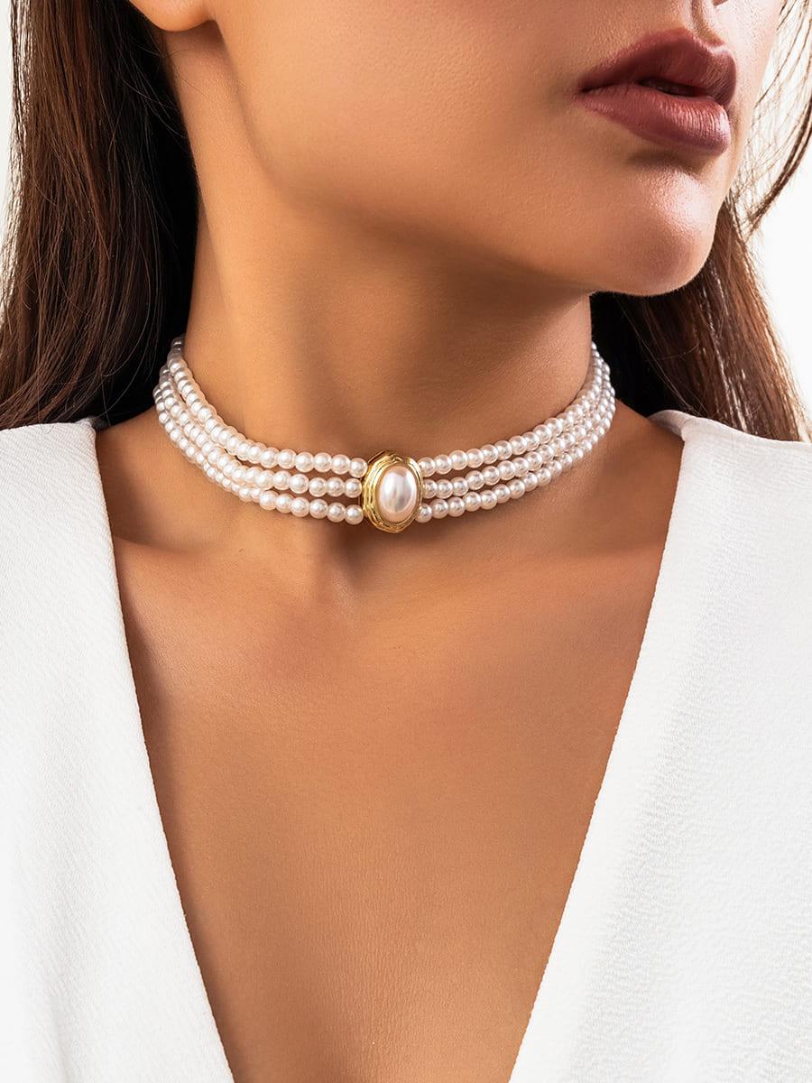 Short faux pearl turquoise bead necklace women elegant bohemian choker light luxury fashion jewelry