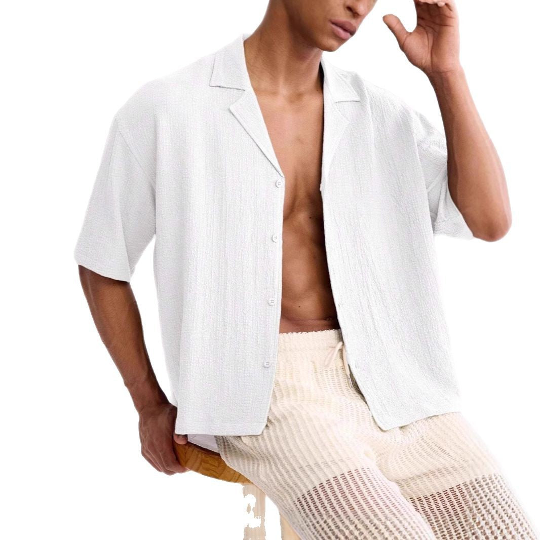 Men's relaxed fit short sleeve shirt lightweight breathable textured woven everyday casual top