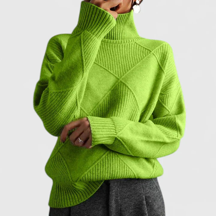 Clara women's slouchy high-neck winter sweater with softly draped silhouette for cozy polished look