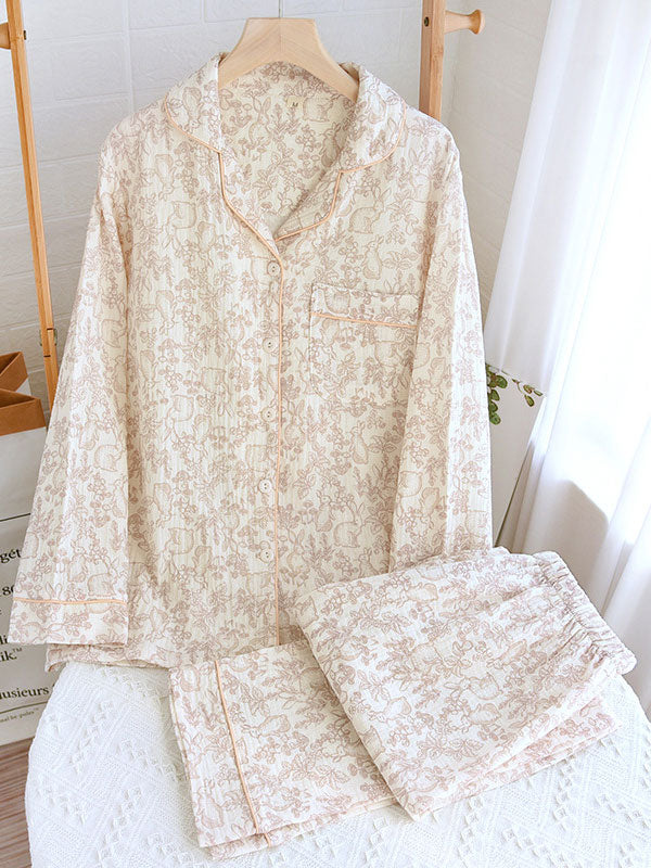 Women's floral two-piece pajama set relaxed fit soft print timeless elegant sleepwear
