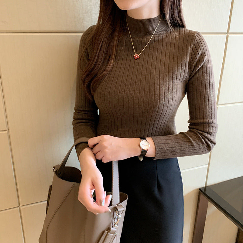 Women's ribbed turtleneck top in cozy knit fitted silhouette, soft viscose fall winter essential