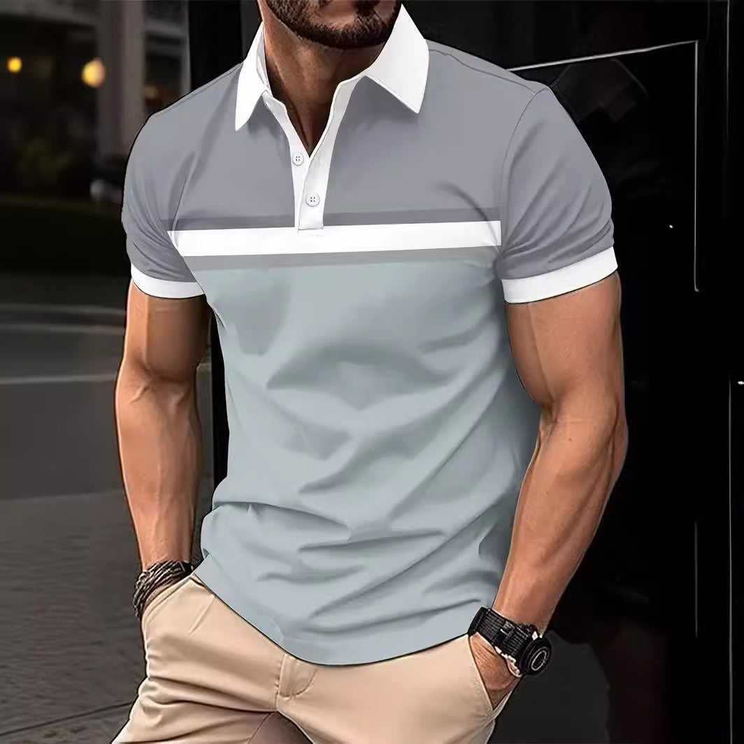 Men's slim fit cotton polo shirt with striped chest and contrast edge for casual wear