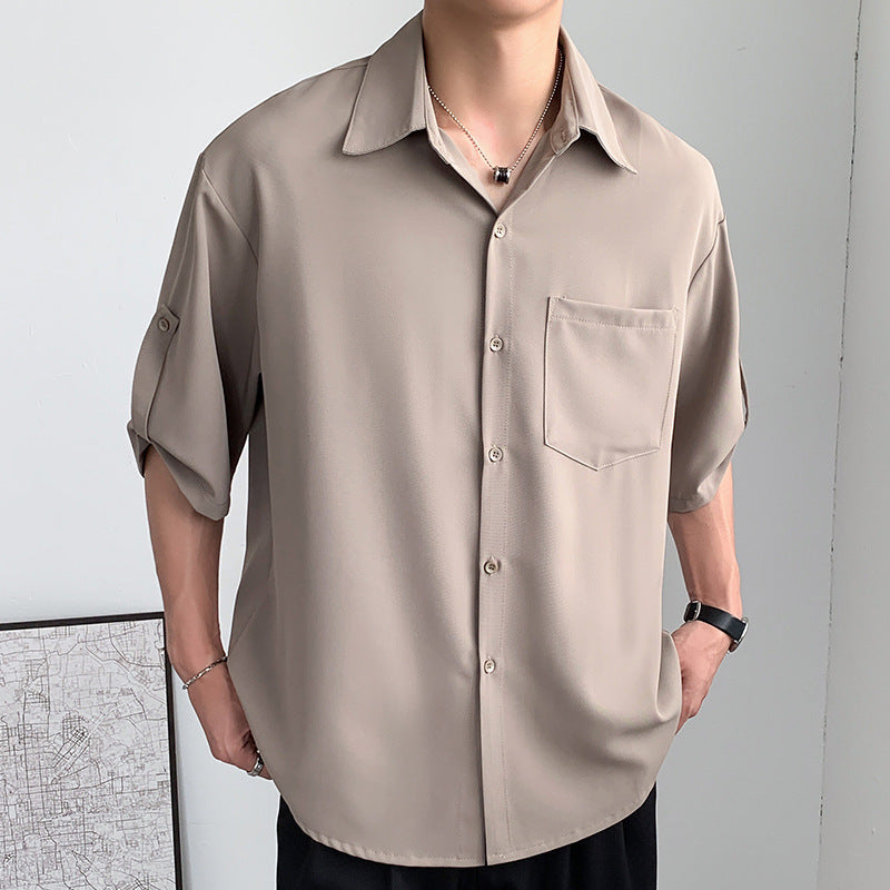 Men's lightweight silky relaxed fit short sleeve casual summer shirt in versatile everyday style