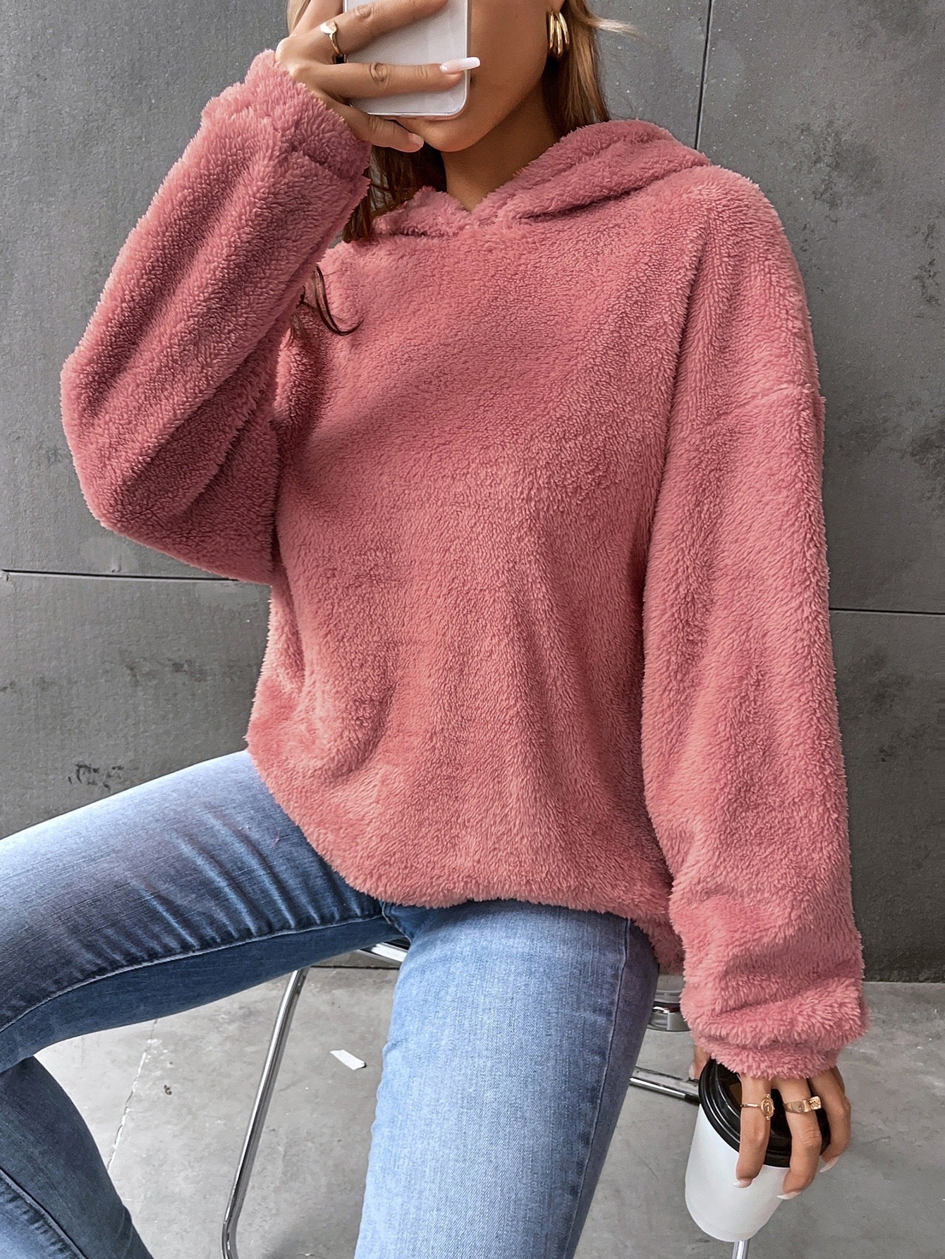 Women's soft fleece cropped hoodie relaxed fit long sleeve cozy everyday wear casual style