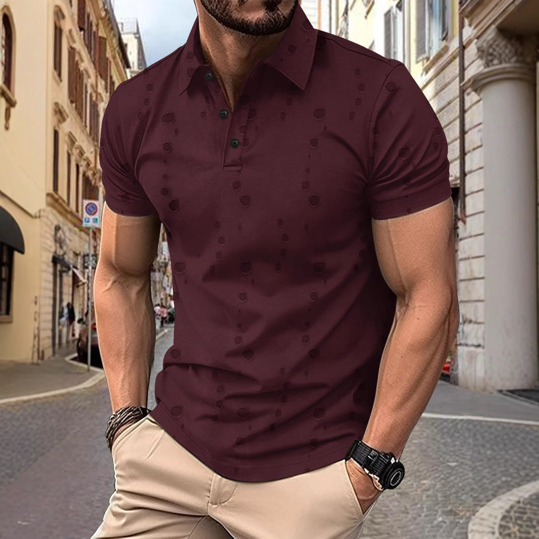Men's slim fit white pique polo shirt with subtle knit pattern, breathable fabric, tailored silhouette