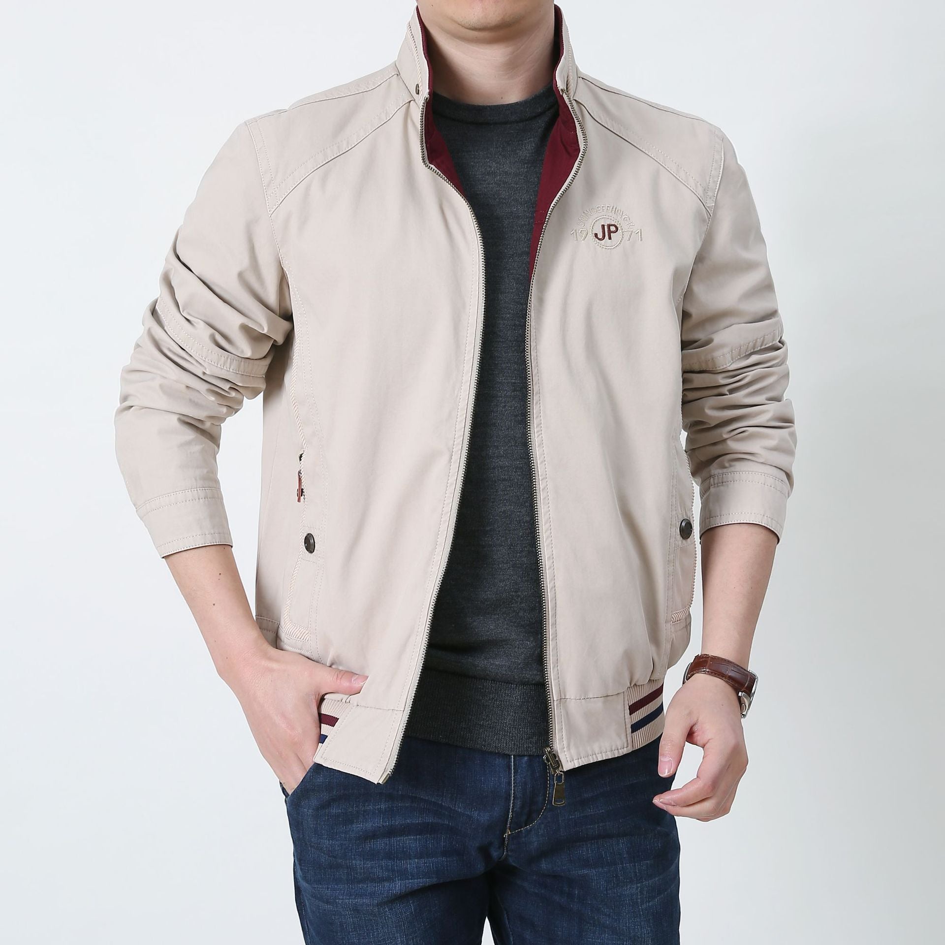 Men's reversible zip-up jacket dual-tone breathable fabric two-in-one casual style for men on the go