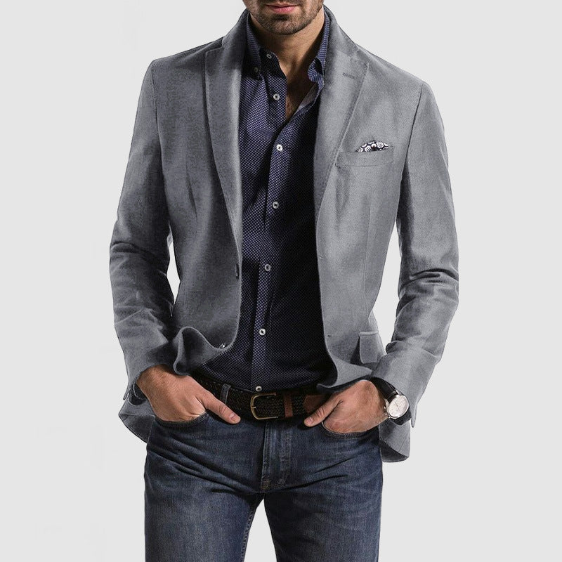 Men's slim fit wool blend blazer polished silhouette smart casual formal charcoal structured lapels