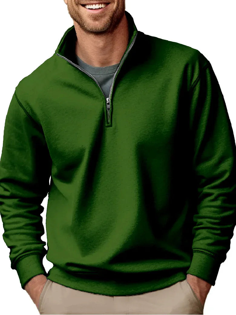 Men's dark quarter-zip sweatshirt stand collar soft fleece regular fit cozy winter essential