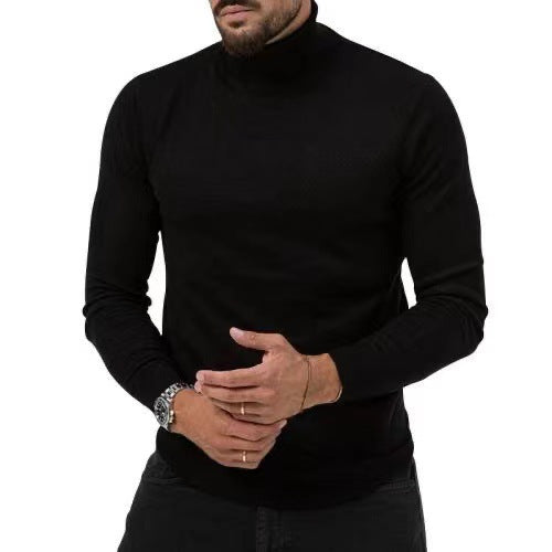 Men's slim-fit cotton-blend turtleneck top with ribbed trim, versatile layering essential for casual to business looks