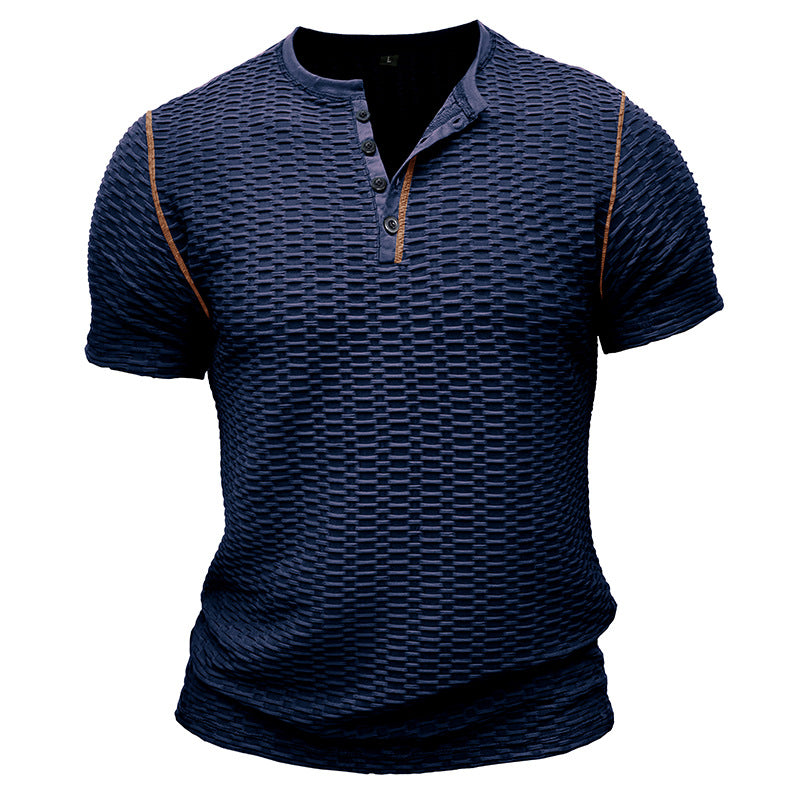 Men's slim fit Henley T-shirt textured design short sleeve casual wear modern streetwear style