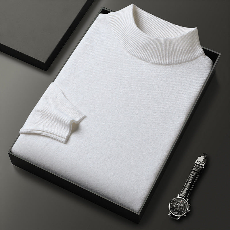 Men's slim fit half turtleneck winter knit sweater in classic neutral tone for warmth and style