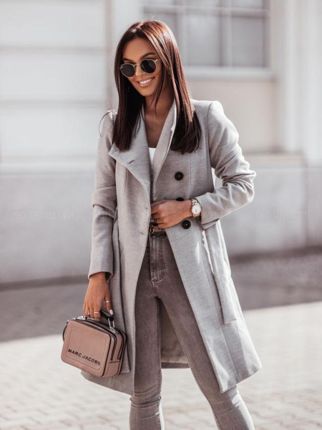 Women's camel wool-look long trench coat tailored fit double-breasted front modern silhouette