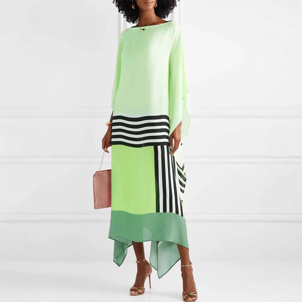 Striped one-shoulder maxi dress loose fit asymmetric hem chic versatile women's fashion