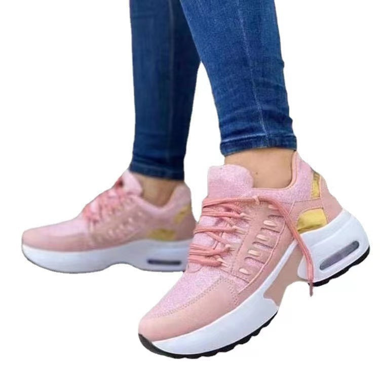 Women's breathable mesh wedge heel sneakers lace-up closure shock-absorbing sole active style