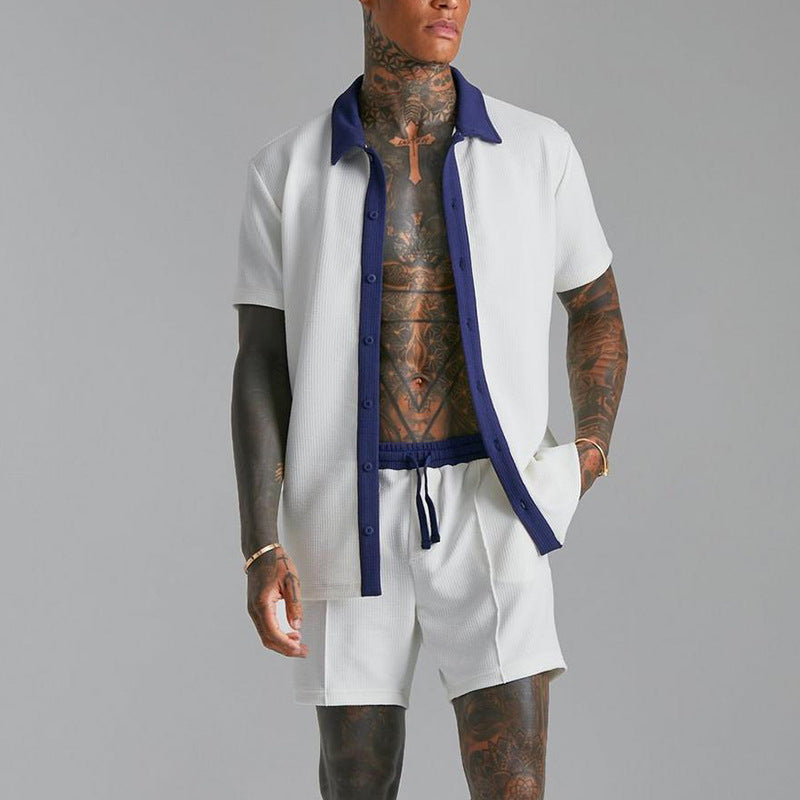Men's relaxed-fit short-sleeve cotton shirt breathable everyday casual button closure urban style