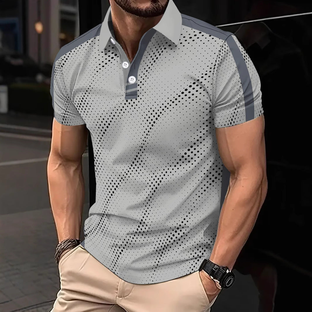Men's slim fit polo shirt cotton blend with graphic pattern and sporty stripes urban style