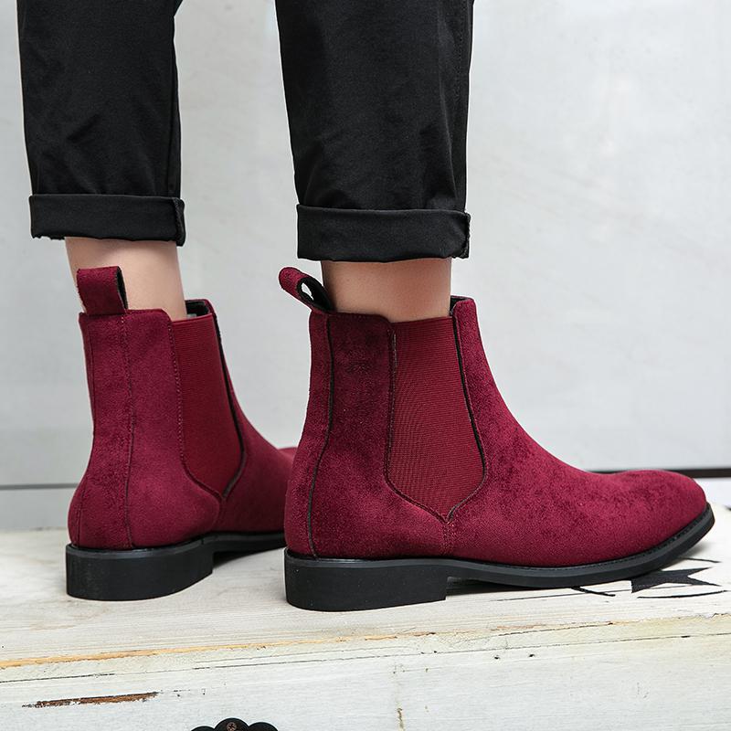 Men's brown suede Chelsea boots slip-on ankle-high with elastic gussets for smart casual style
