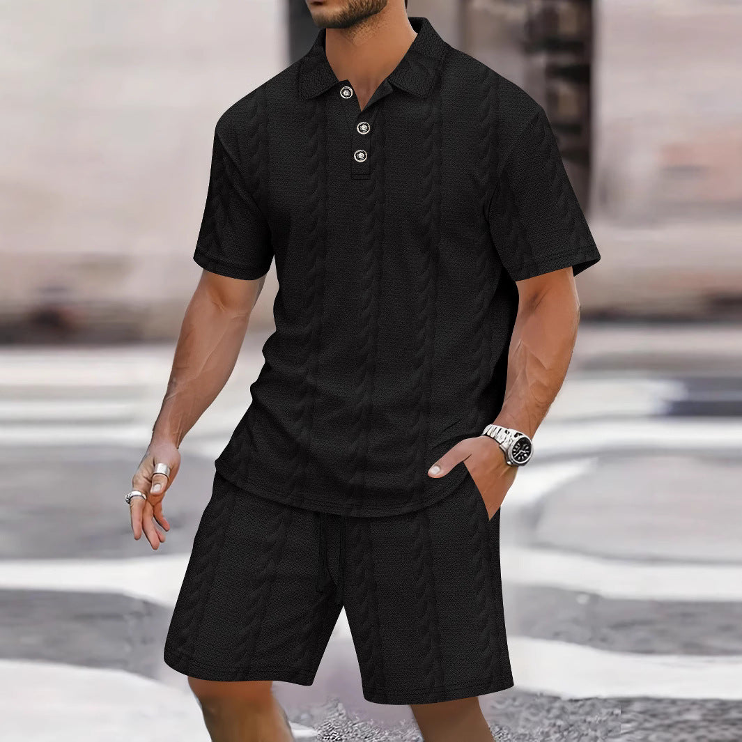 Men's knit shirt and Bermuda shorts set relaxed fit lightweight button closure summer casual