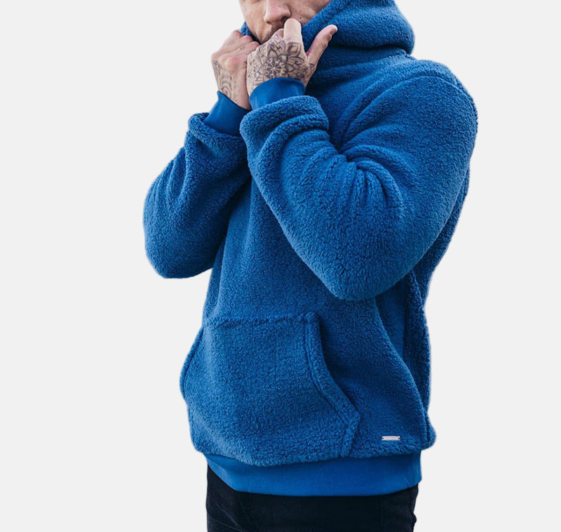 Men's soft fleece pullover hoodie relaxed fit with kangaroo pocket, cozy casual style