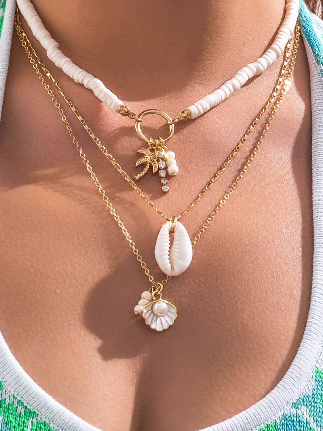 Shell And Sunflower Pendant Multi-layered Necklace - Urbann-Vibe