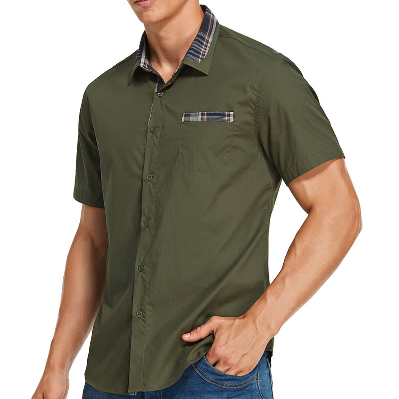 Men's slim fit short sleeve checkered shirt in breathable fabric, modern urban style