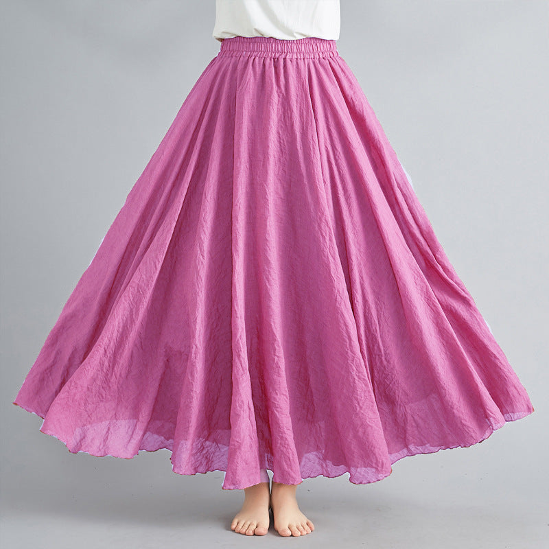 Women's cotton-linen maxi skirt pleated A-line silhouette breathable lightweight casual summer style