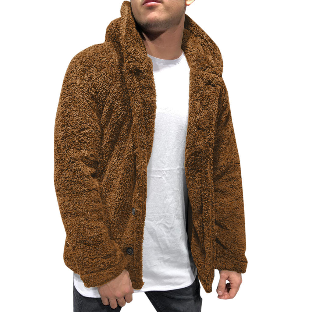 Men's gray hooded fleece jacket relaxed fit with button closure for layering everyday casual warmth