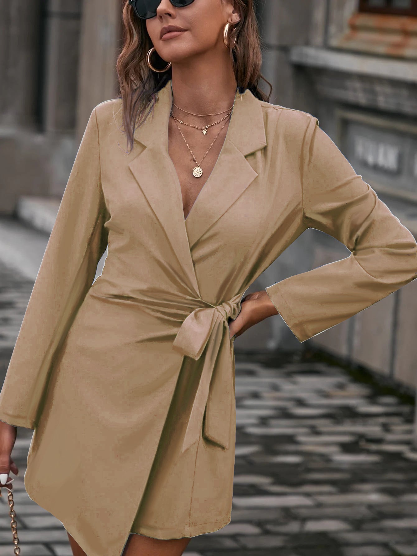 Women's wrap dress tailored fit long sleeves with pockets, polished sophisticated silhouette for professionals
