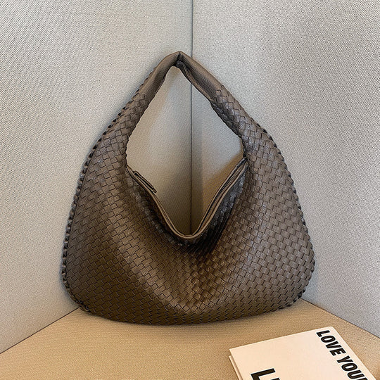 Red woven tote bag Valentina structured shopper with textured weave design for women everyday use