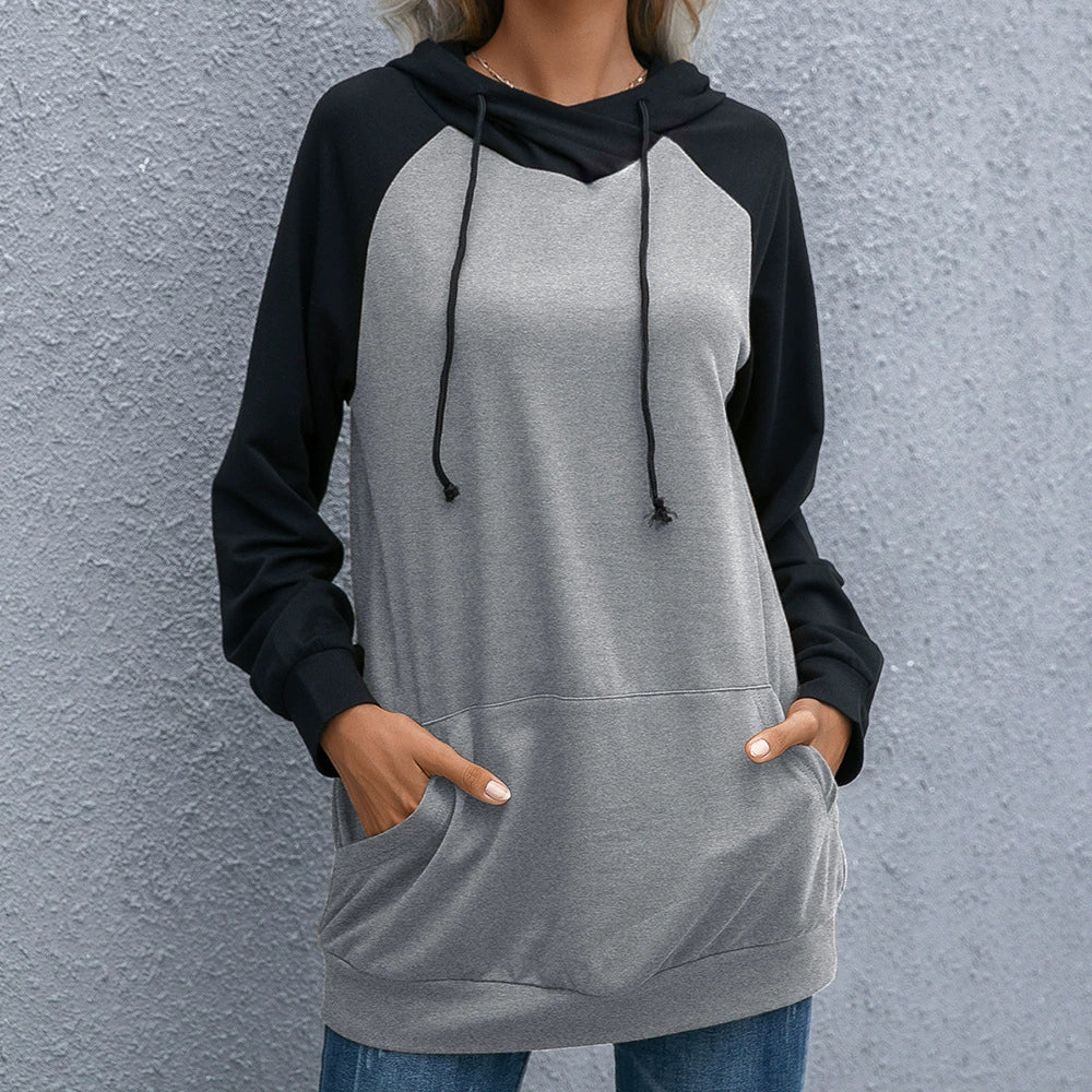 Women's relaxed fit hooded sweatshirt soft knit raglan sleeves kangaroo pocket casual comfort
