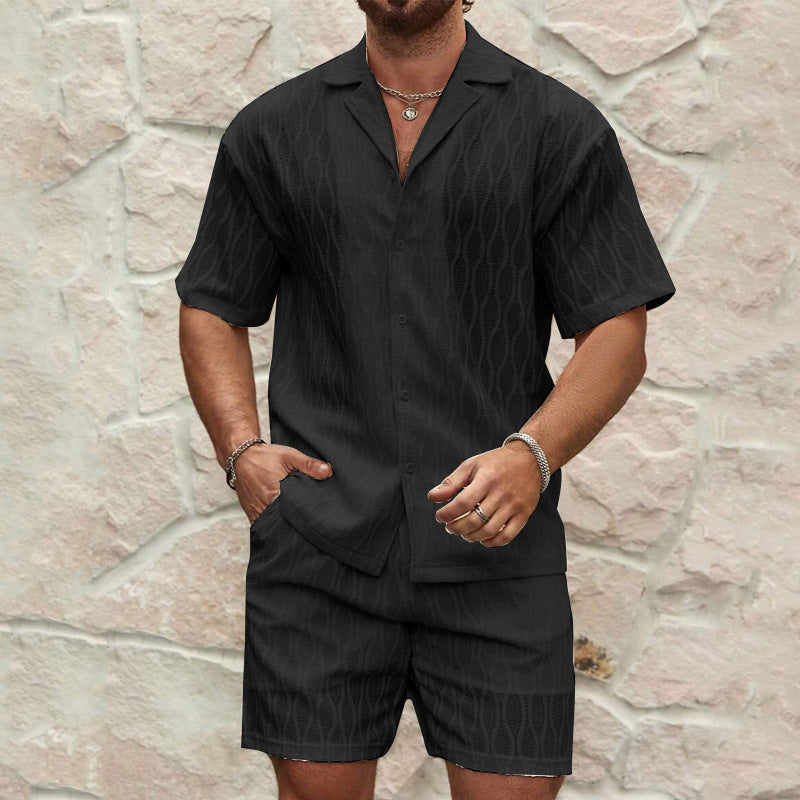 Men's lightweight cotton shirt and shorts set relaxed fit breathable 2-piece summer casual outfit