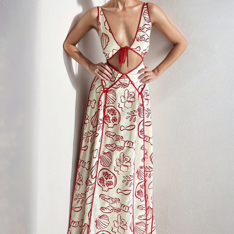 Women's light cotton maxi dress spaghetti straps V-neck cutout relaxed fit summer style