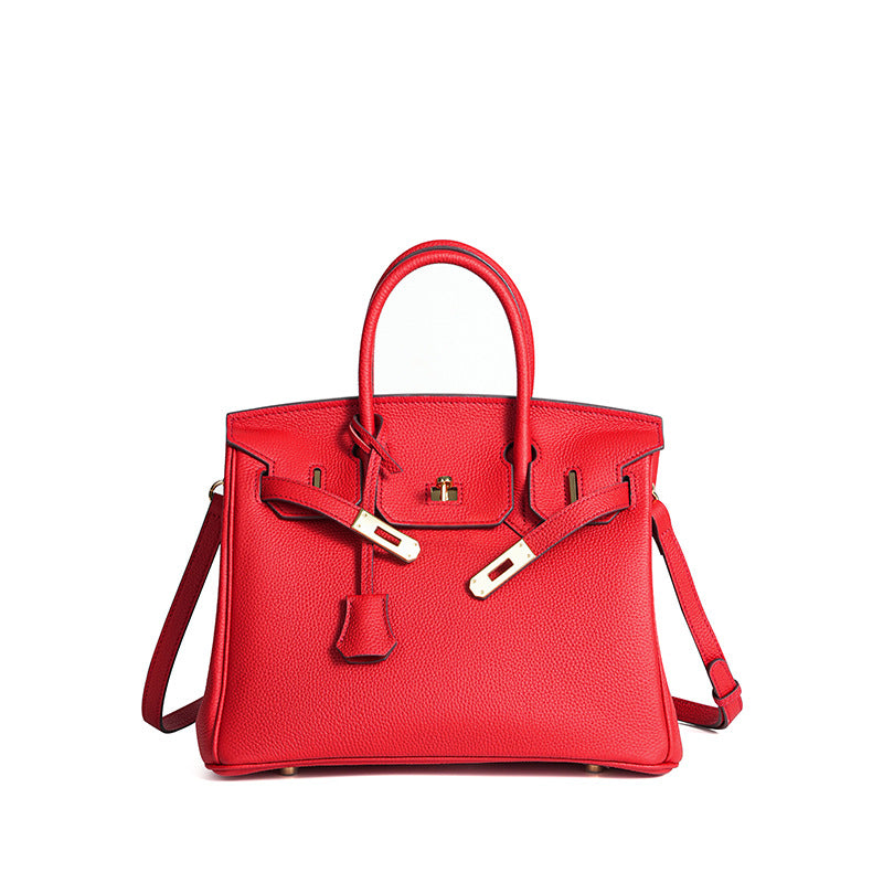 Jessica structured leather satchel handbag flap closure detachable strap professional timeless style