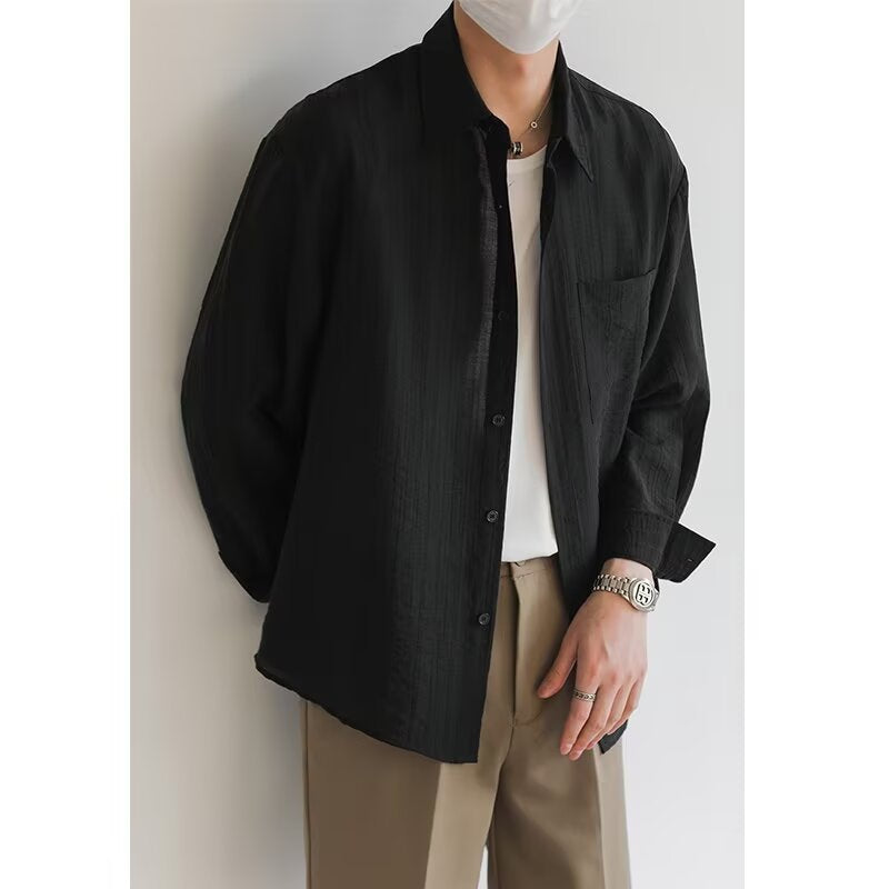 Men's light cotton long sleeve shirt relaxed fit breathable fabric casual everyday modern style