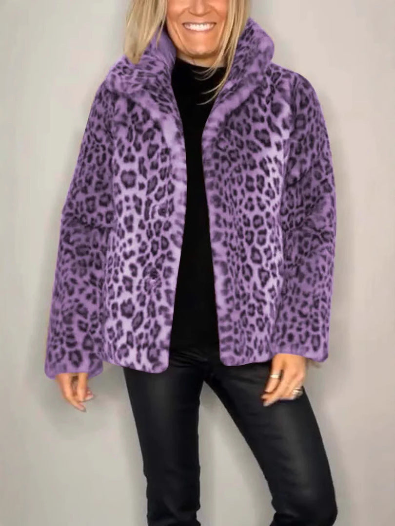 Women's oversized leopard print faux fur coat, soft cozy luxury outerwear with relaxed silhouette
