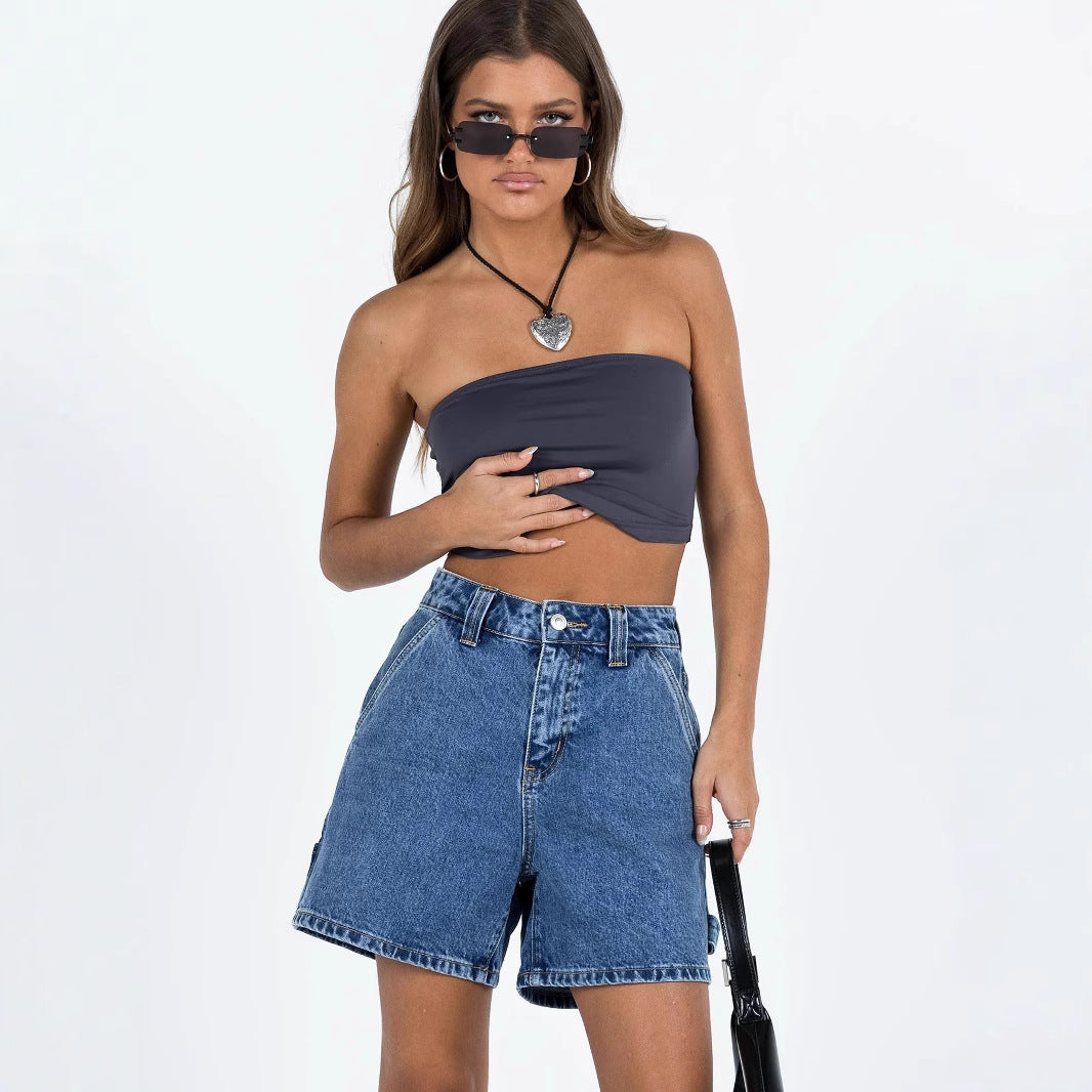 Women's relaxed fit mid-rise denim shorts classic 5-pocket design casual everyday summer style