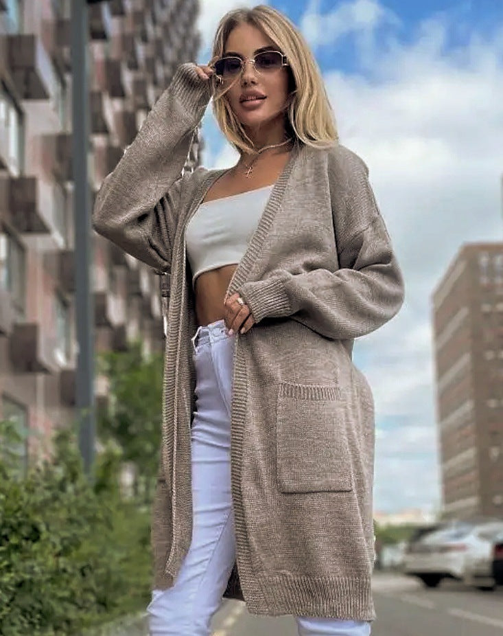 Women's loose fit open front longline knit cardigan cotton blend with pockets effortless style