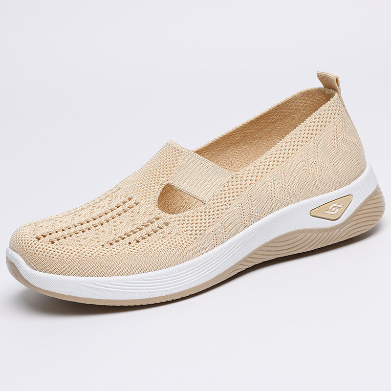 Women's slip-on sneakers breathable open-knit mesh upper cushioned sole heel pull tab