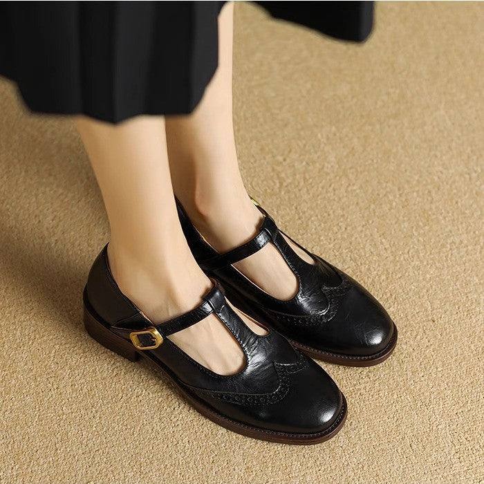 Nadine | Women's Vegan Leather T-Strap Mary Jane Shoes Low Block Heel