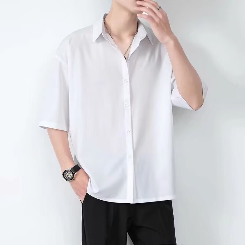 Men's relaxed fit short sleeve cotton blend button-down shirt, lightweight breathable casual everyday style