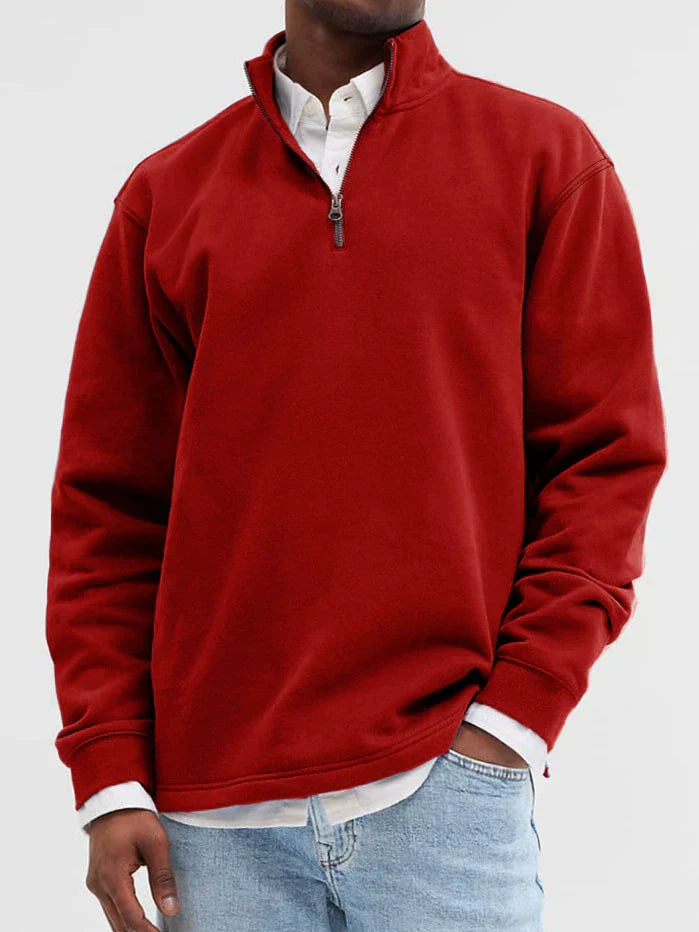 Men's cotton blend sweatshirt stand collar zip front relaxed fit casual all-season streetwear