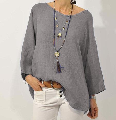 Women's casual loose fit long sleeve top in neutral tone, breathable layering essential for everyday wear
