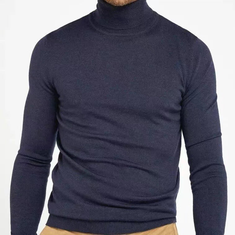 Men's slim fit turtleneck top cotton blend long sleeve ribbed trim layering essential