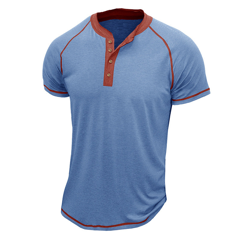 Men's regular fit short sleeve Henley T-shirt with breathable contrast details for casual wear
