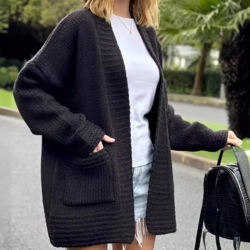 Women's chunky knit oversized open-front cardigan, cozy soft warm everyday comfort relaxed fit