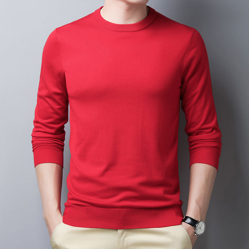 Men's slim fit silk wool blend long sleeve tee, ribbed neck and cuffs, refined luxury style